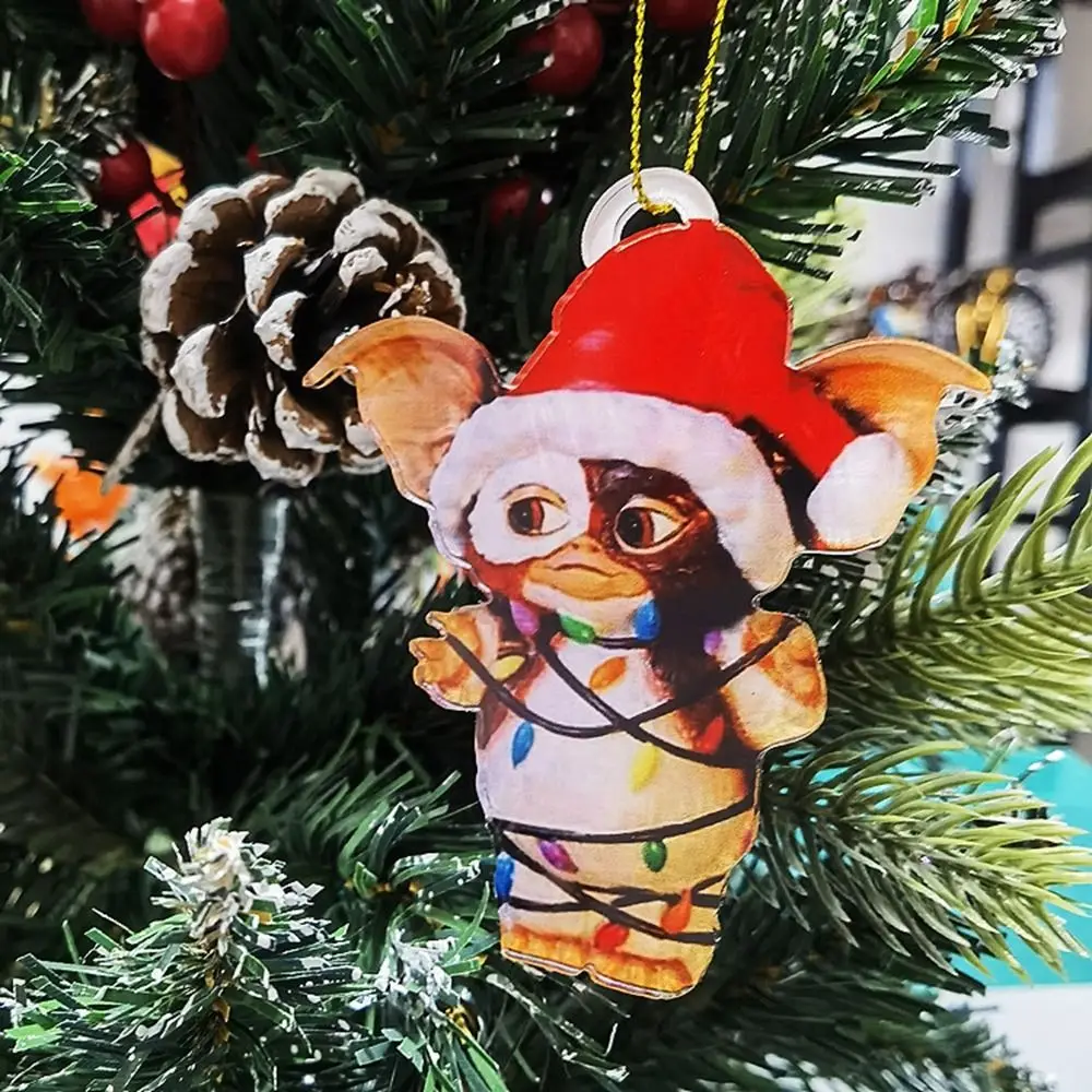 2D Gremlins Santa Hat Calcetines Perro Acrílico Gremlins Gizmo Cachorro Dragón Volador Chrismtas Árbol Colgantes Fiesta de Cumpleaños