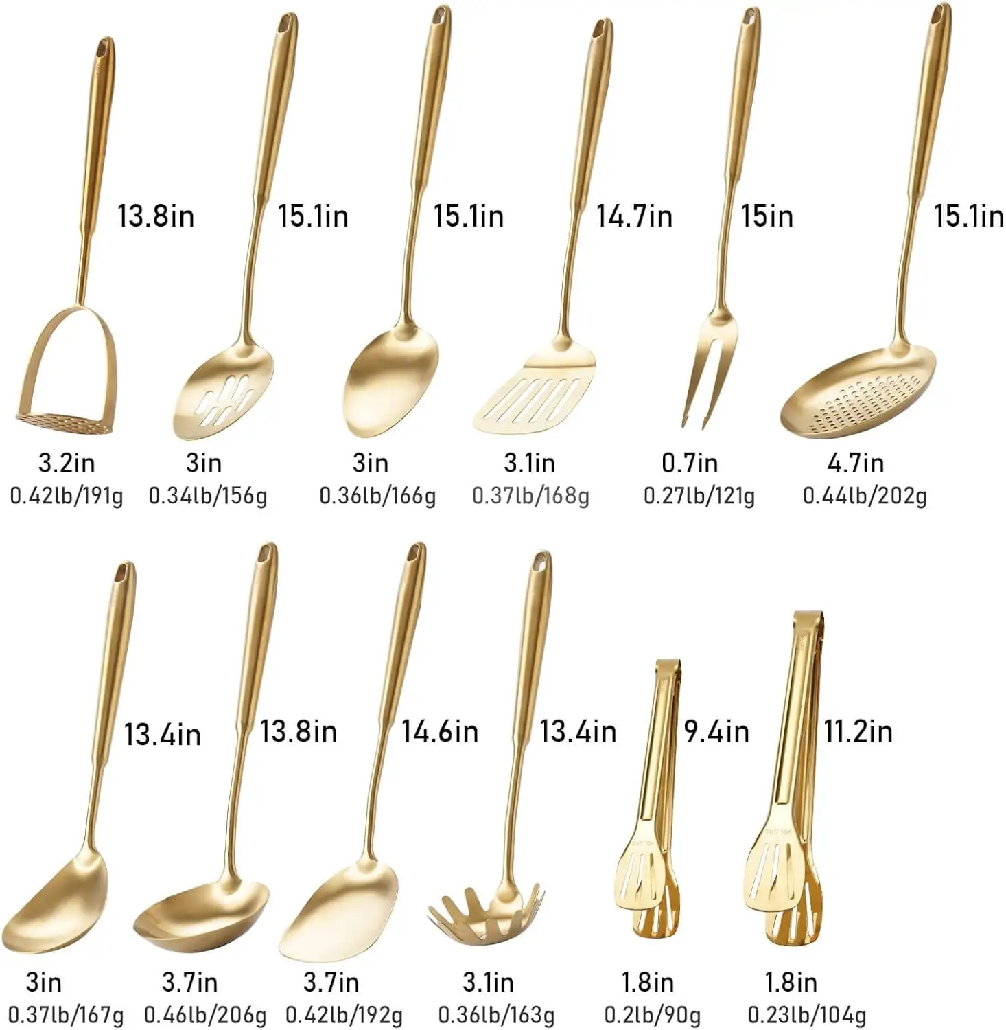 Kitchen Utensils Set, 12 PCS Brass Matte Serving Utensils Set, 304 Stainless Steel All Metal Cooking