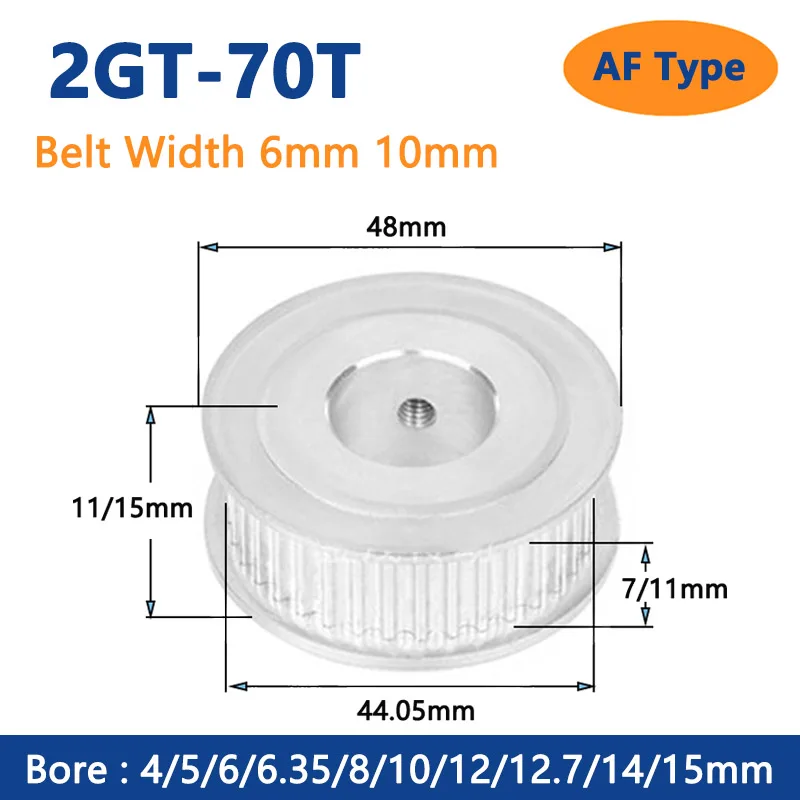 1pcs 70 Teeth 2GT Timing Pulley GT2 70T Aluminum Alloy Synchronous Wheel for Belt Width 6mm 10mm Bore 4-15mm 3D Printer Parts