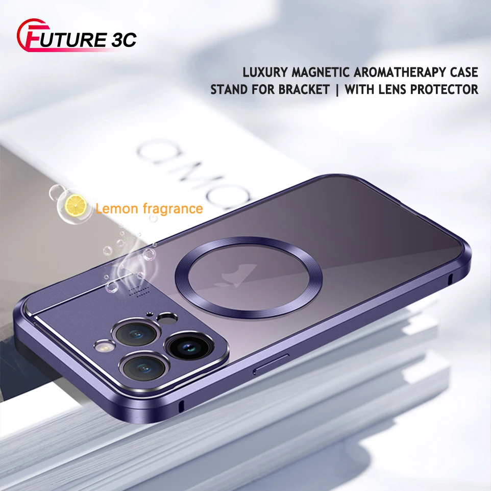 

Магнитный чехол с ароматом для Iphone 15 14 13 Pro Max, защита объектива, складной кронштейн для стойки, чехол из алюминиевого сплава для Magsafe