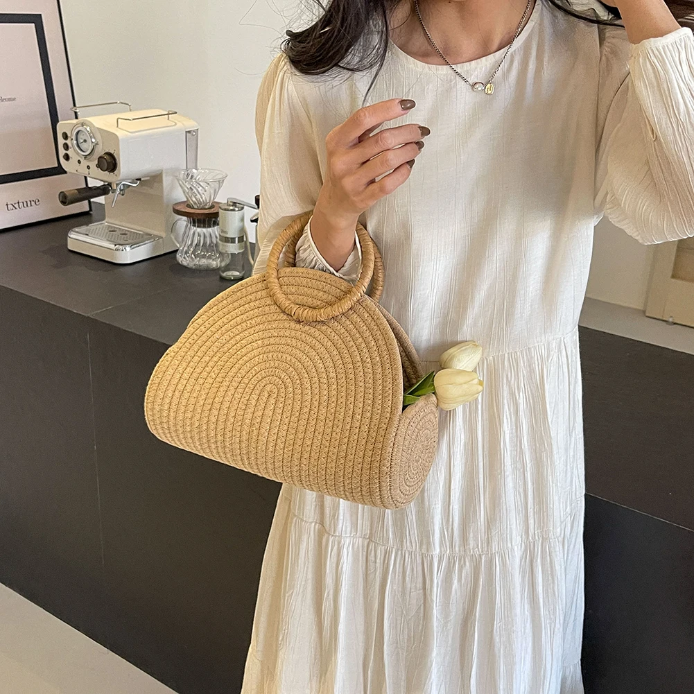 

Handwoven Beach Bag Chic Cotton Rope Clutch Purse Retro Straw Bag Holiday Travel Handbag Straw Bag for Women and Girls