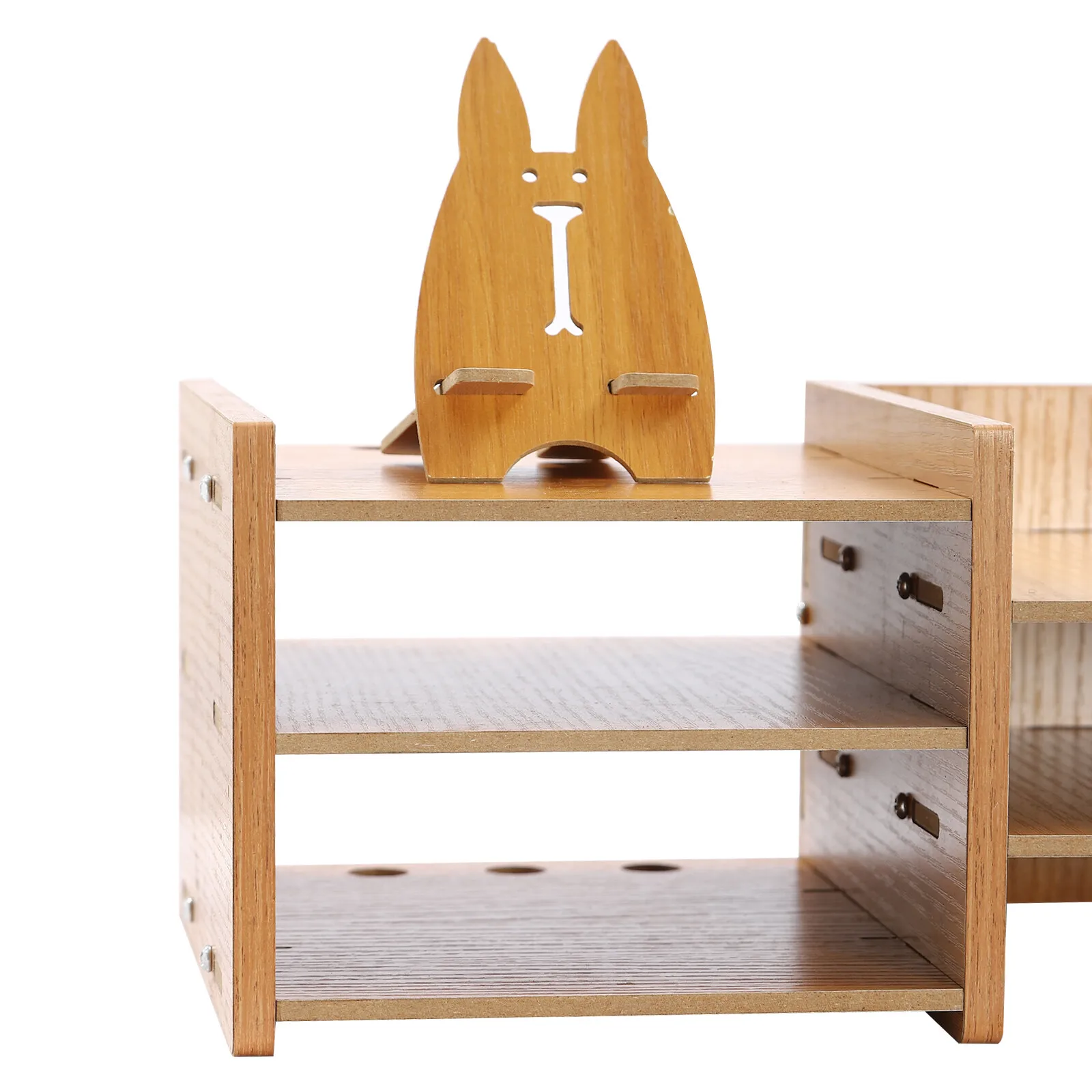 منظم مكتب خشبي للمنزل والمكتب ودرج تخزين سطح المكتب وحامل كمبيوتر مع قفل