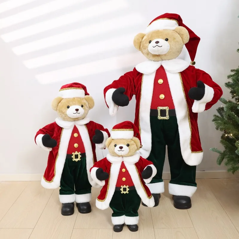 Large red hat Christmas bear doll ornament Christmas scene arrangement plush bear doll
