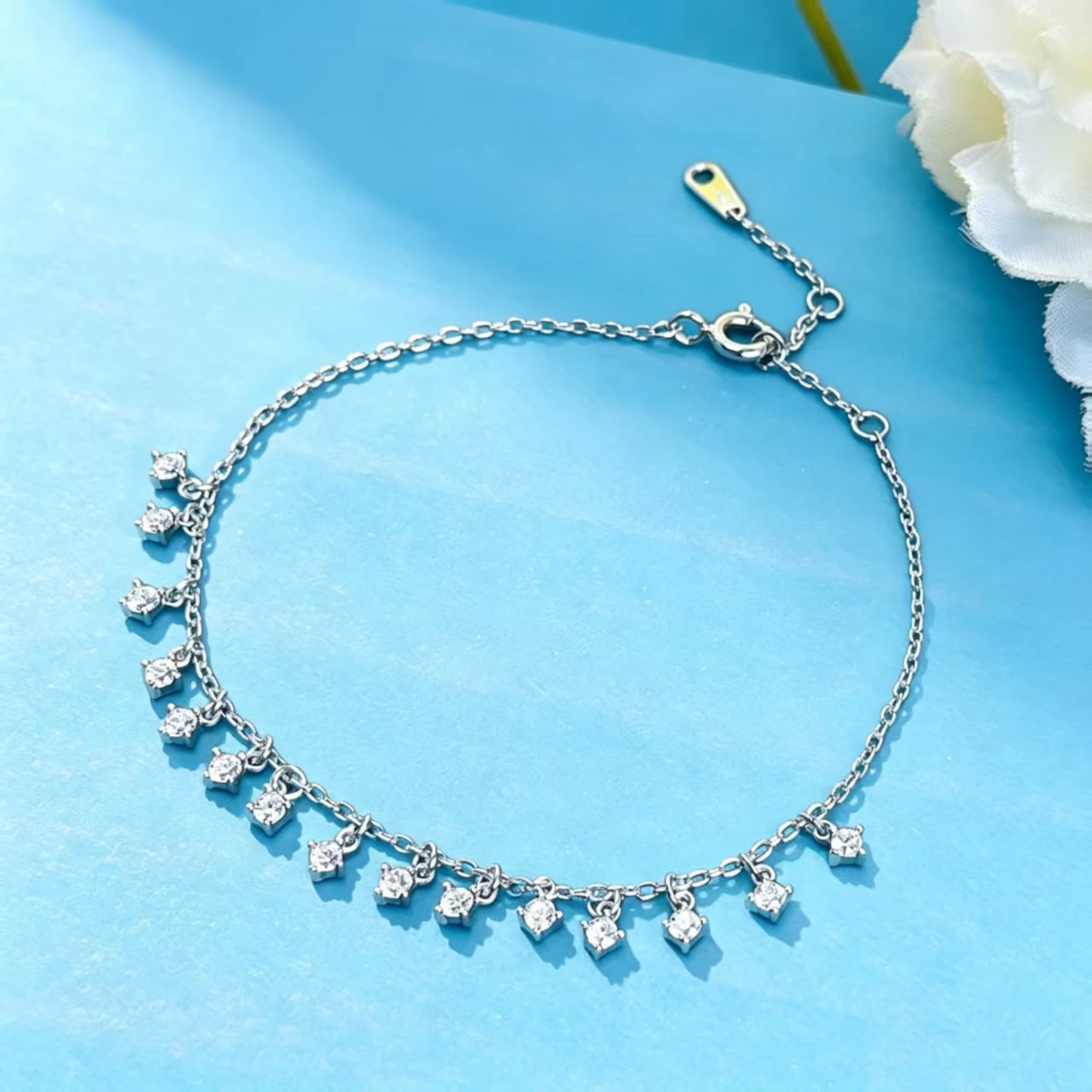 Gourch Full 2mm Round Cut D Color VVS1 Real Moissanite Bracelet 925 Sterling Silver Women Fine Jewelry 14K White Gold Plated
