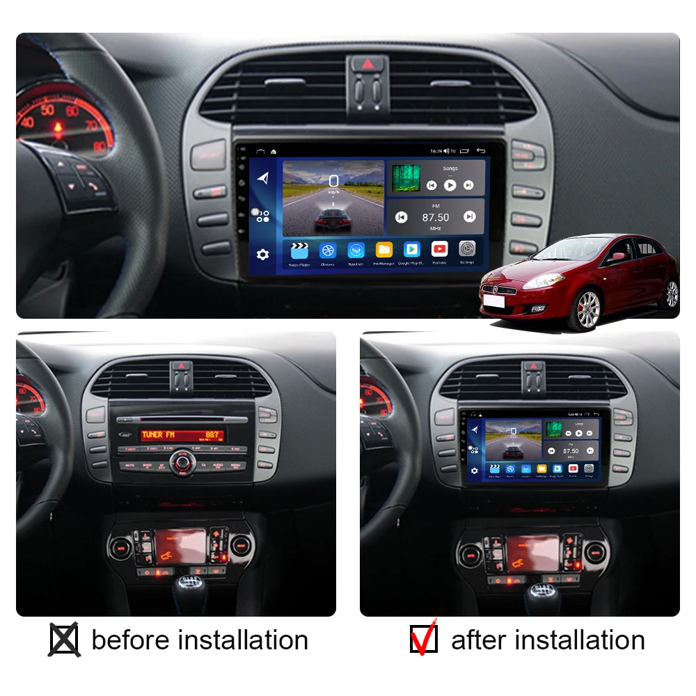 Car Radio Android 12 Carplay Multimedia Video Player 2 Din GPS Navigation For Fiat Bravo 2007-2012 Autoradio Audio Stereo 4G DVD