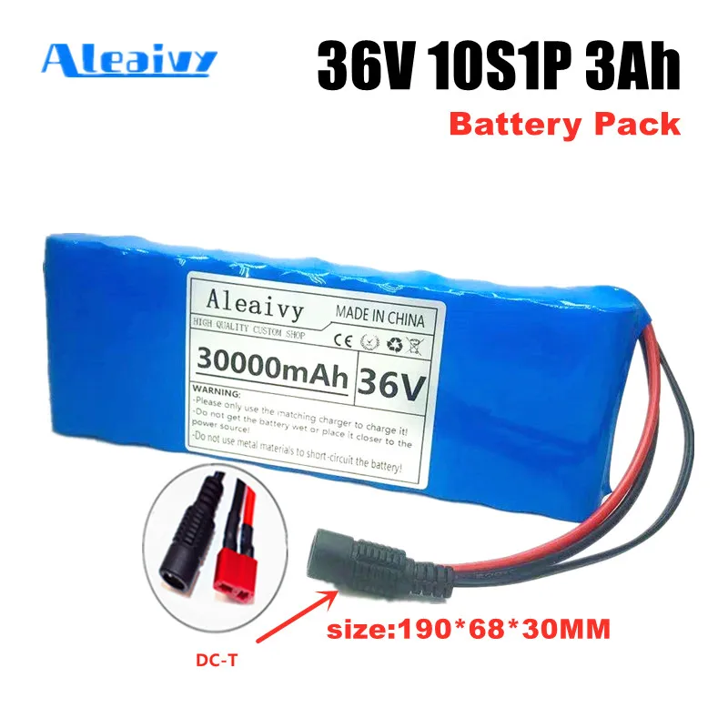 

36V Battery Pack 10S1P 3Ah 42V 3200mah 18650 Li-Ion Rechargeable Battery for Electric Bike Scooter 20A BMS 500W T Pluy + DC