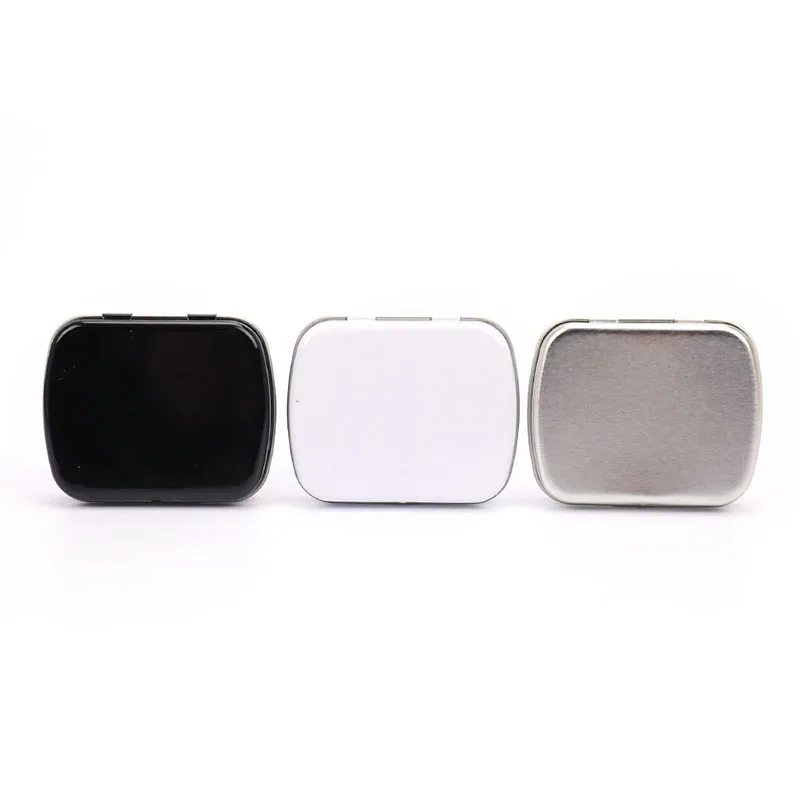 1PC Metal Rectangular Empty Mini Tin Box Tinplate Push Candy Pill Cases Bins Jar Hinged Containers Small Organizer Storage Box