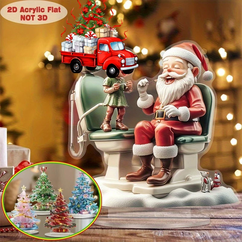 

2026 Winter Wonderland 2D Acrylic Snowy Cabin Ornament with Base Desktop Decor for Christmas Holiday Party Home Office Kids Gift