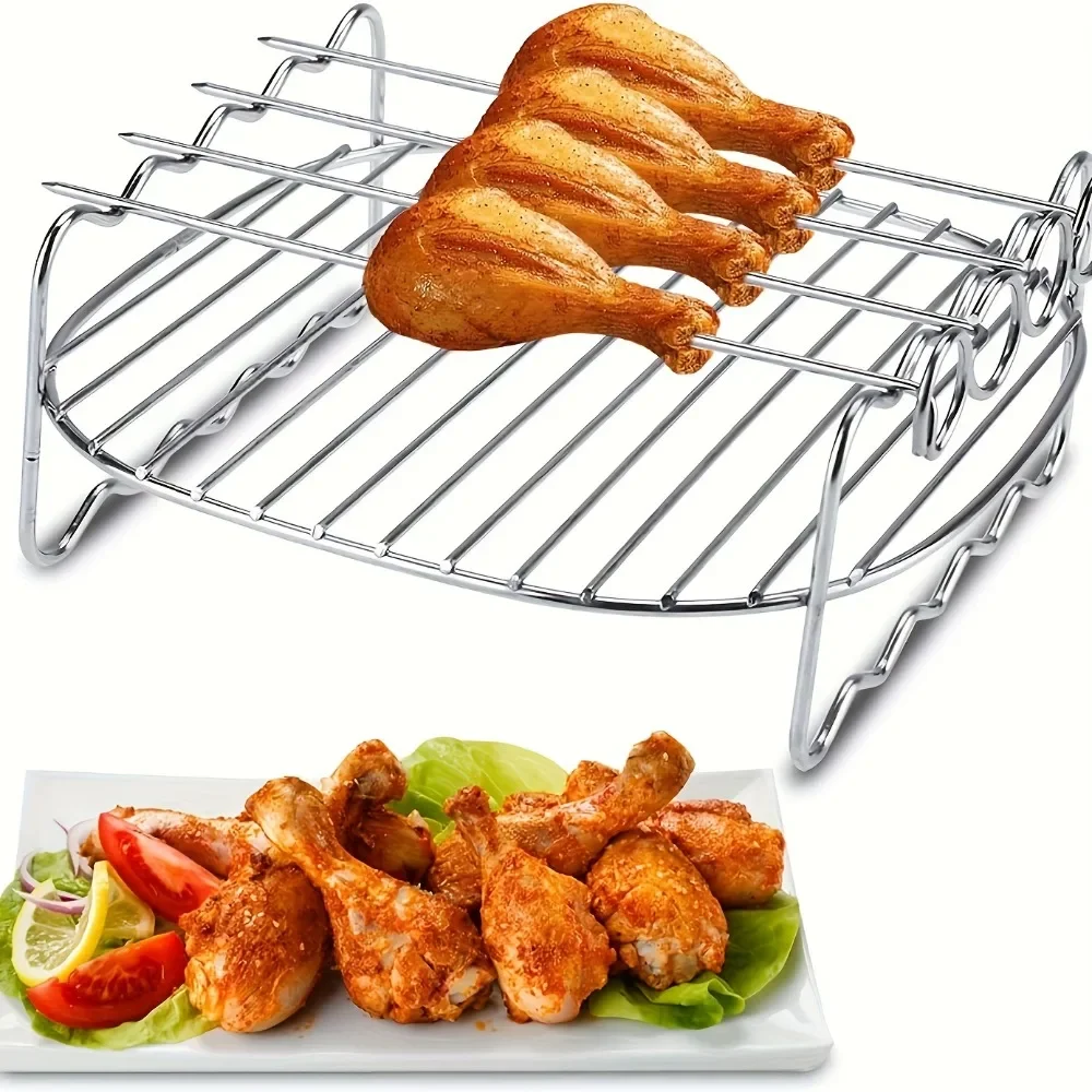 7/8/9inch Stainless Steel Air Fryer Rack with Roast Meat Double Layer Grill Rack Steam Rack Air Fryer for Kitchen Oven Tool