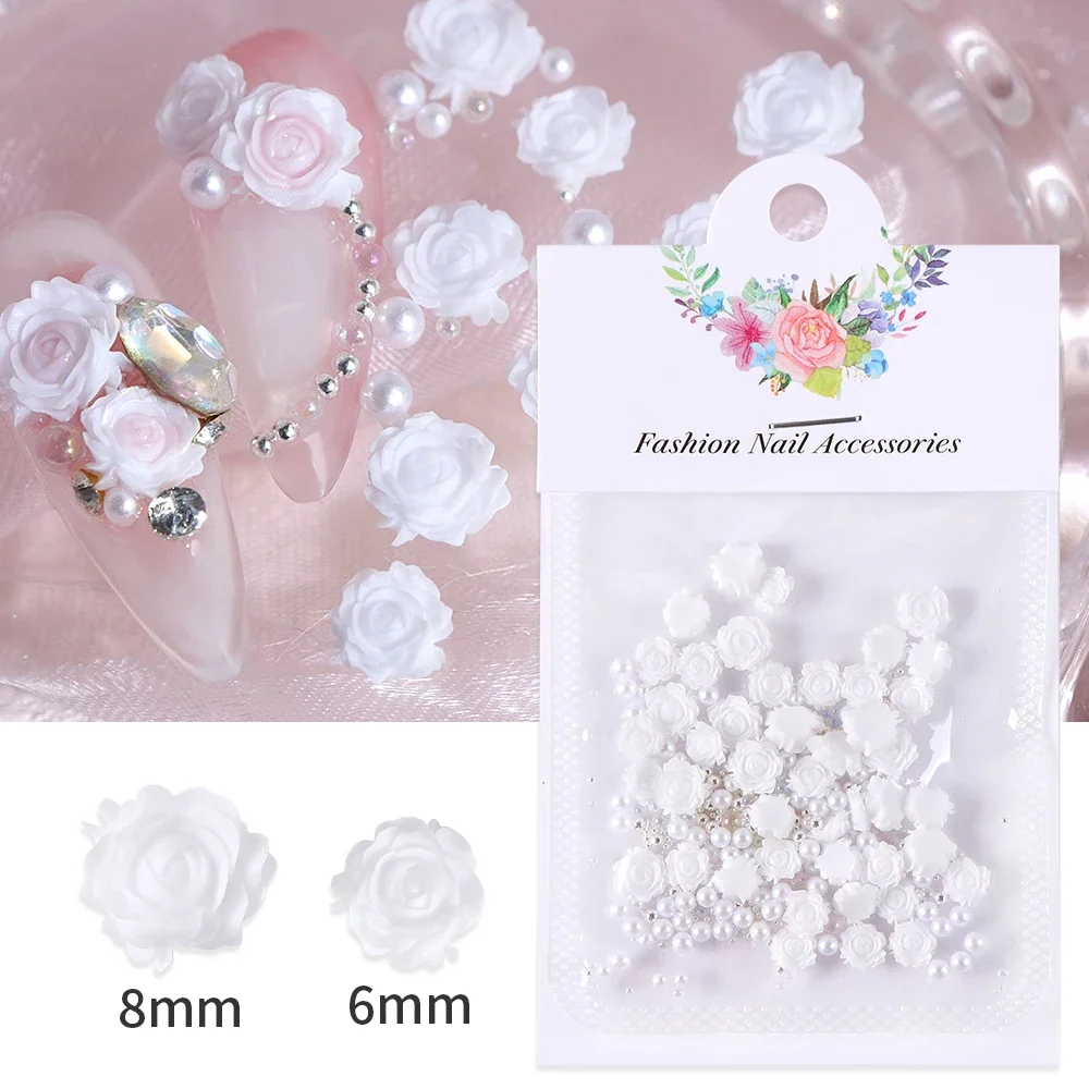 3d strass encantos da decoração do prego, resina branca, flor simulação mista, contas de pedras preciosas, acessórios do verão, 30pcs