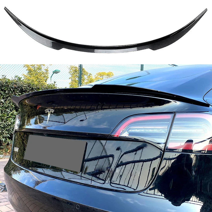 

2020 2021 2022 2023 For Tesla Model Y & Model 3 Rear Trunk Lip Spoiler Max Style Hihg Quality ABS By Glossy Black Carbon Fiber