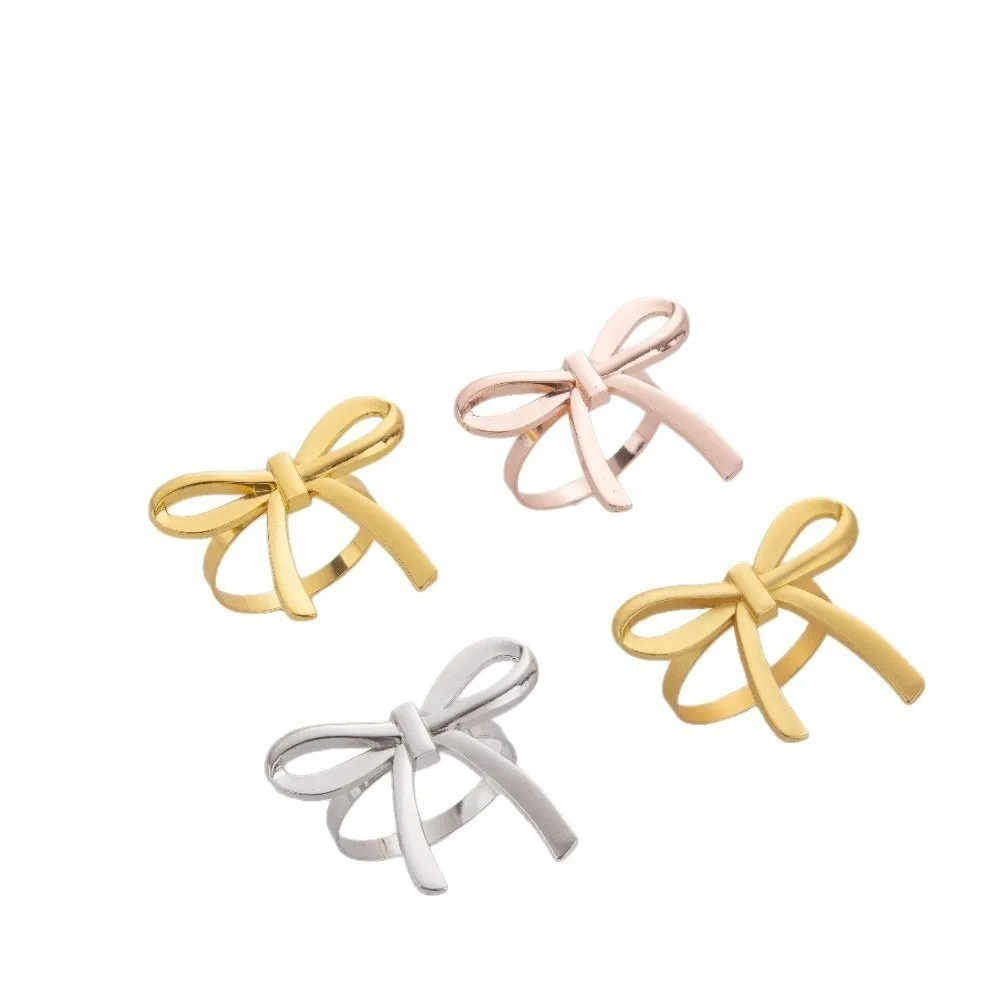 Stylish Metal Material Napkin Rings Bow Shape Elegant Napkin Holders Napkin Buckles Home Table Decoration