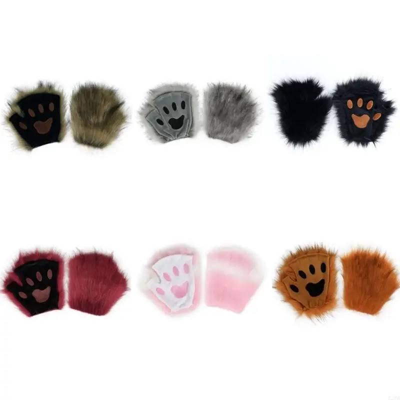 

Cosplay Cats Paws Gloves Lovely Faux Fursuit Design 4 Color for Adults Kids