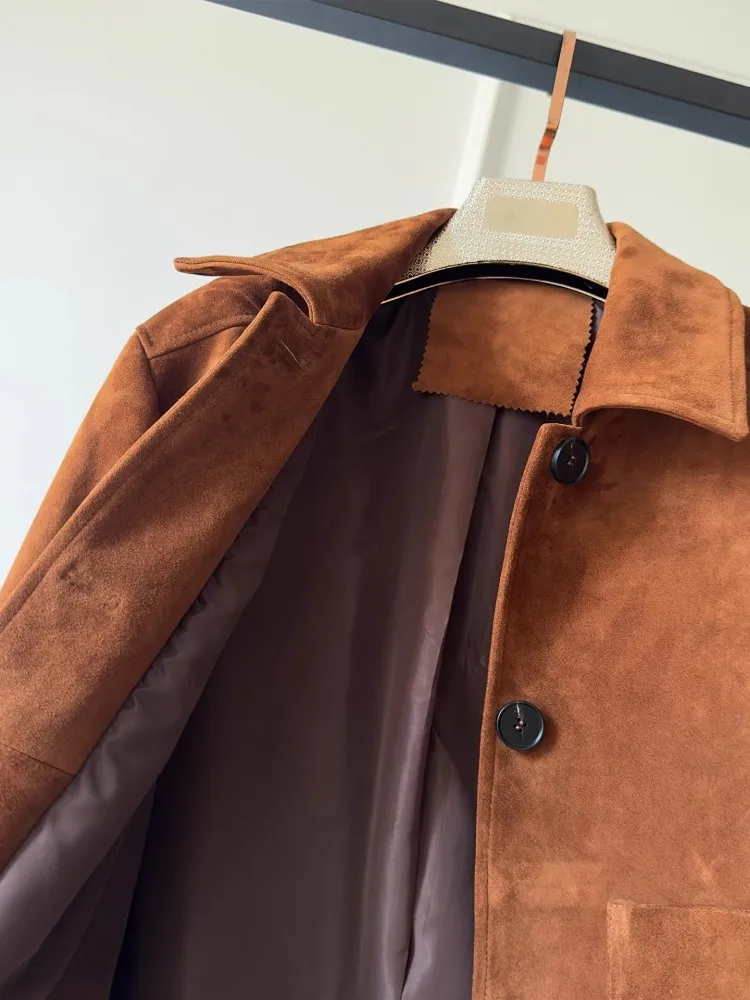 Capispalla in pelle di pecora scamosciata di alta qualità da donna con risvolto monopetto giacca in vera pelle da ufficio cappotto corto autunnale casual da donna