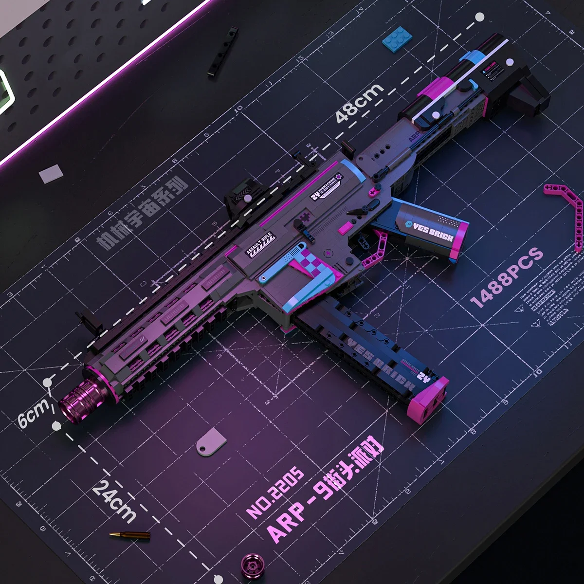 2025 FestivalParty  Cool Military Pink M4A1 Assault Rifle ARP9 Submachine Gun Model Mini Building Blocks Toy for Adults Kid Gift - view 3