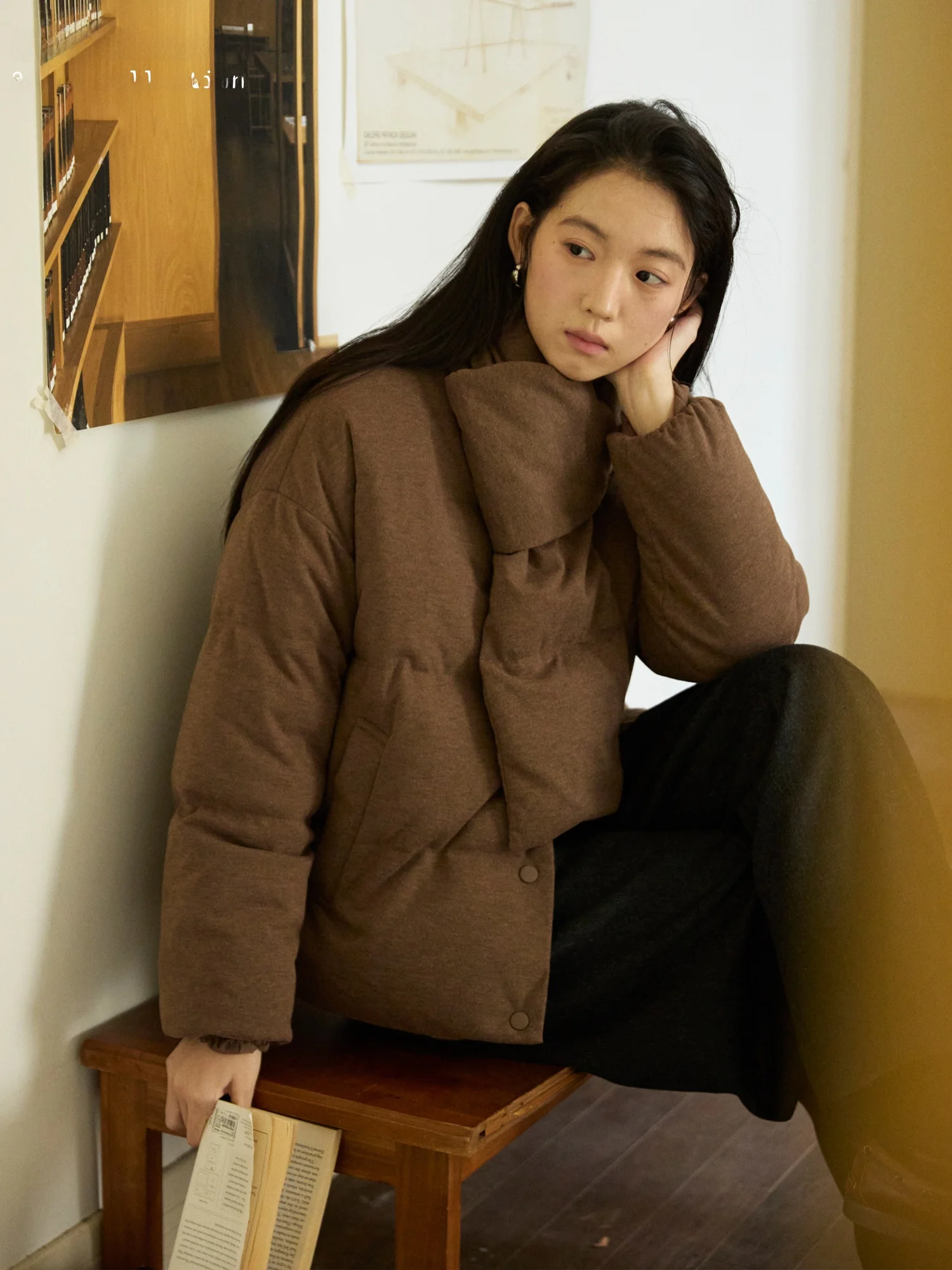 

Круглый шарф из шерсти почвы и смешанного 90 белого гусиного пуха, съемный шарф с овсянкой, дизайн Sense Down Jaet