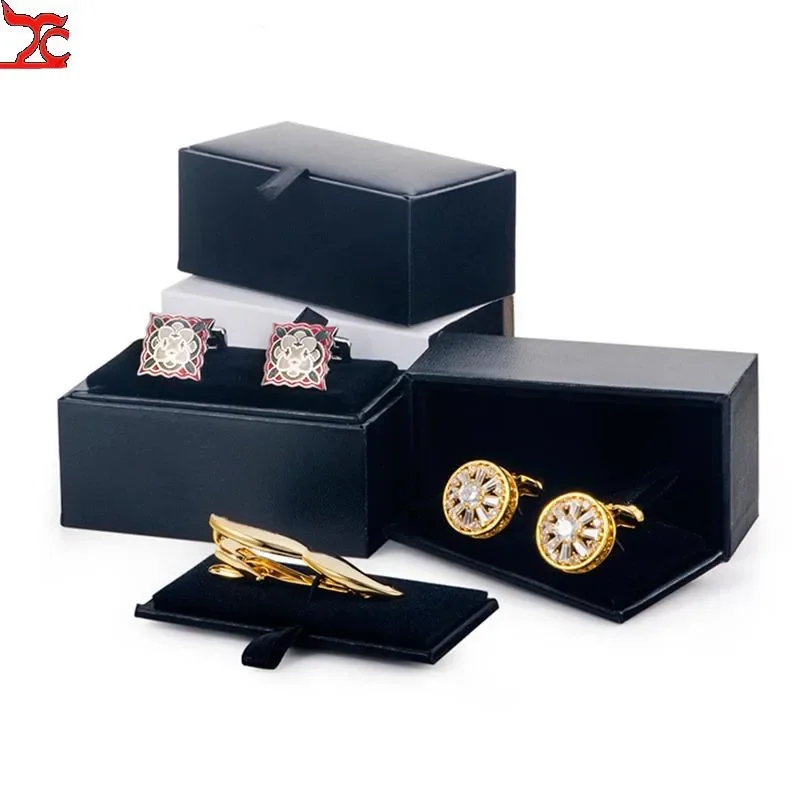 12Pcs Cufflinks Storage Box Faux Leather Case Brooch Lapel Pin Hair Pins Gift Packaging Box Tie Tack Tie Clip Collection Box