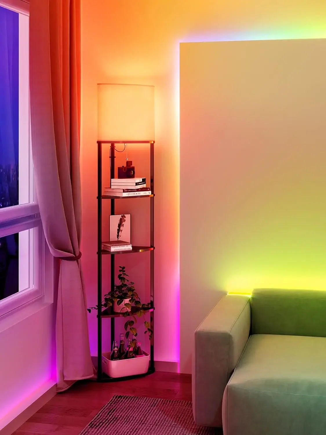 

5-Tier Corner Shelf Floor Lamp with Type C, USB Port & 1 Power Outlet and 3CCT LED Bulb, Modern Display Lamp ， for Living Room