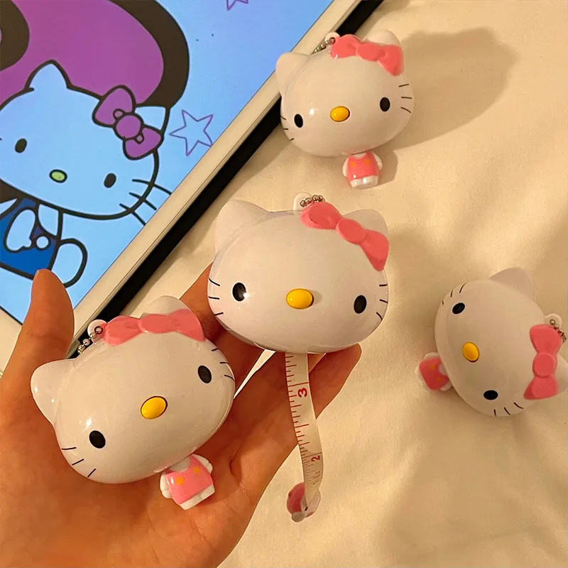 Hello Kitty Shrink Small Soft Ruler Kawaii Anime Doll Keychain Pendant Cute Cartoon Portable Scalable Measuring Tape