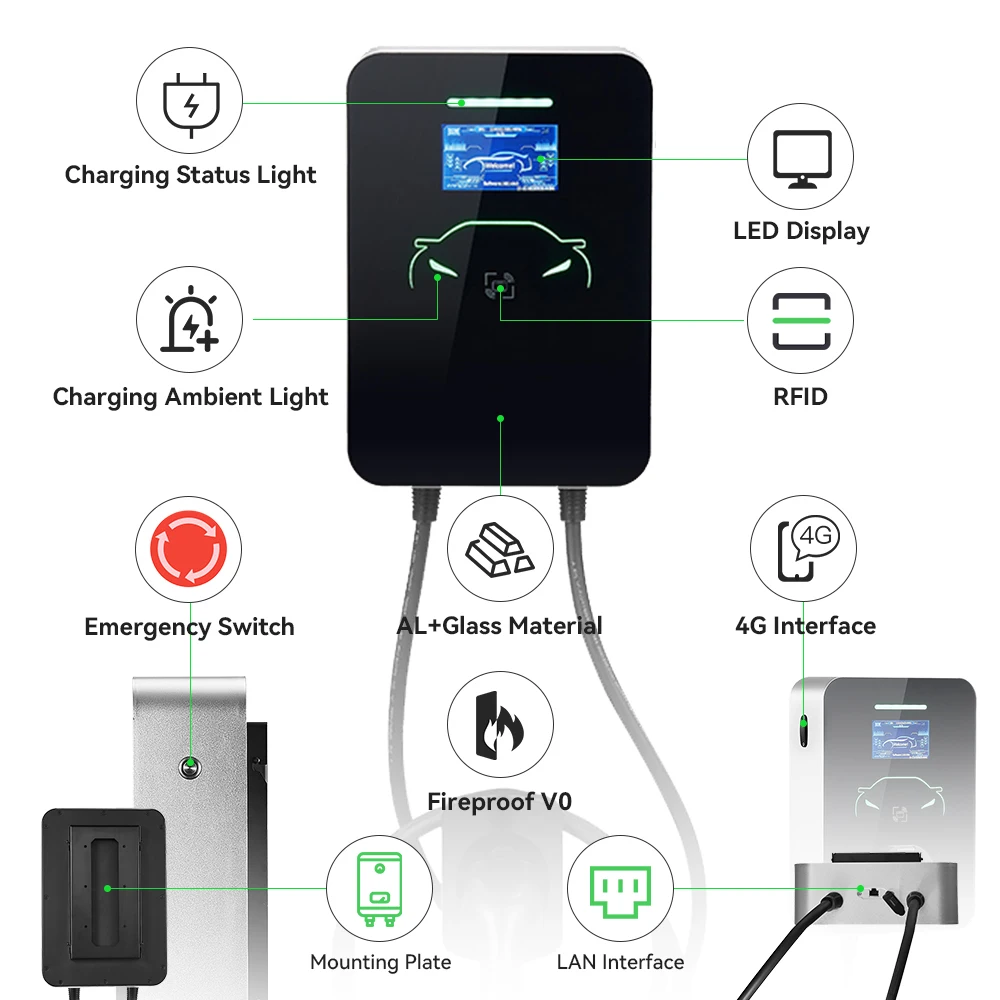 أفضل بائع 11kw 30A ev wall box ev محطة شحن مقاوم للماء مع rfid wallbox محطات شحن السيارة الكهربائية السريعة ev