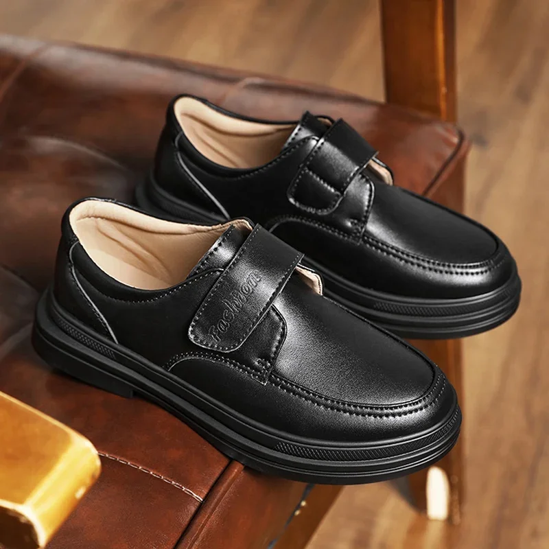 Children Casual Shoes Boy Black Leather Shoes Dress Party Oxford Vintage Student School Shoes Slip on Kids Flats for Boy