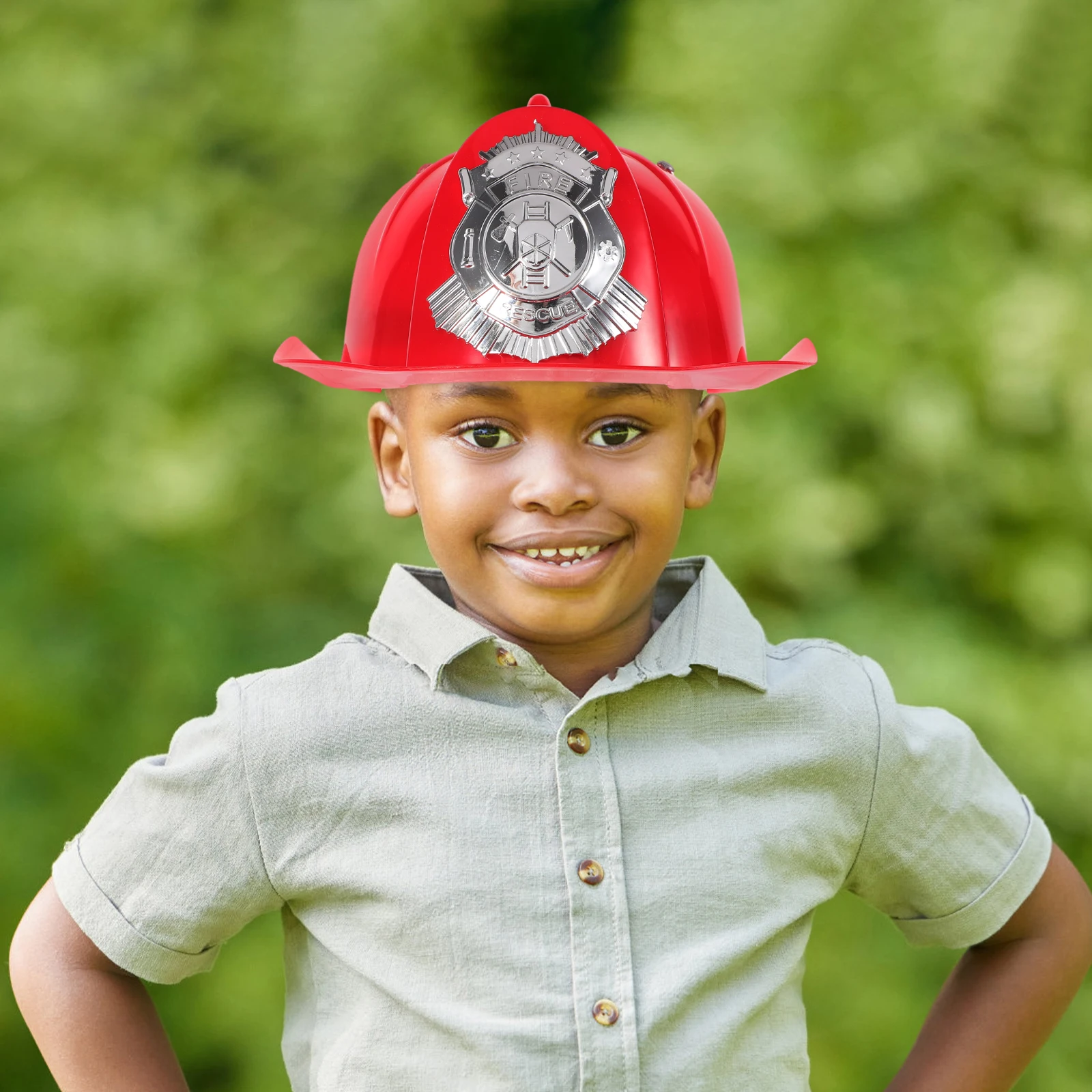 

Firefighter Hat for Kids Red Plastic Fireman Toy Pretend Play Cosplay Costume Accessory Birthday Party Favor Decorative
