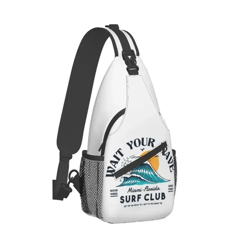 Wait Your Wave Sure Club Sling Bag for Men Cool Summer Surfing Surfer Shoulder Crossbody Chest Backpack Cycling Camping Daypack