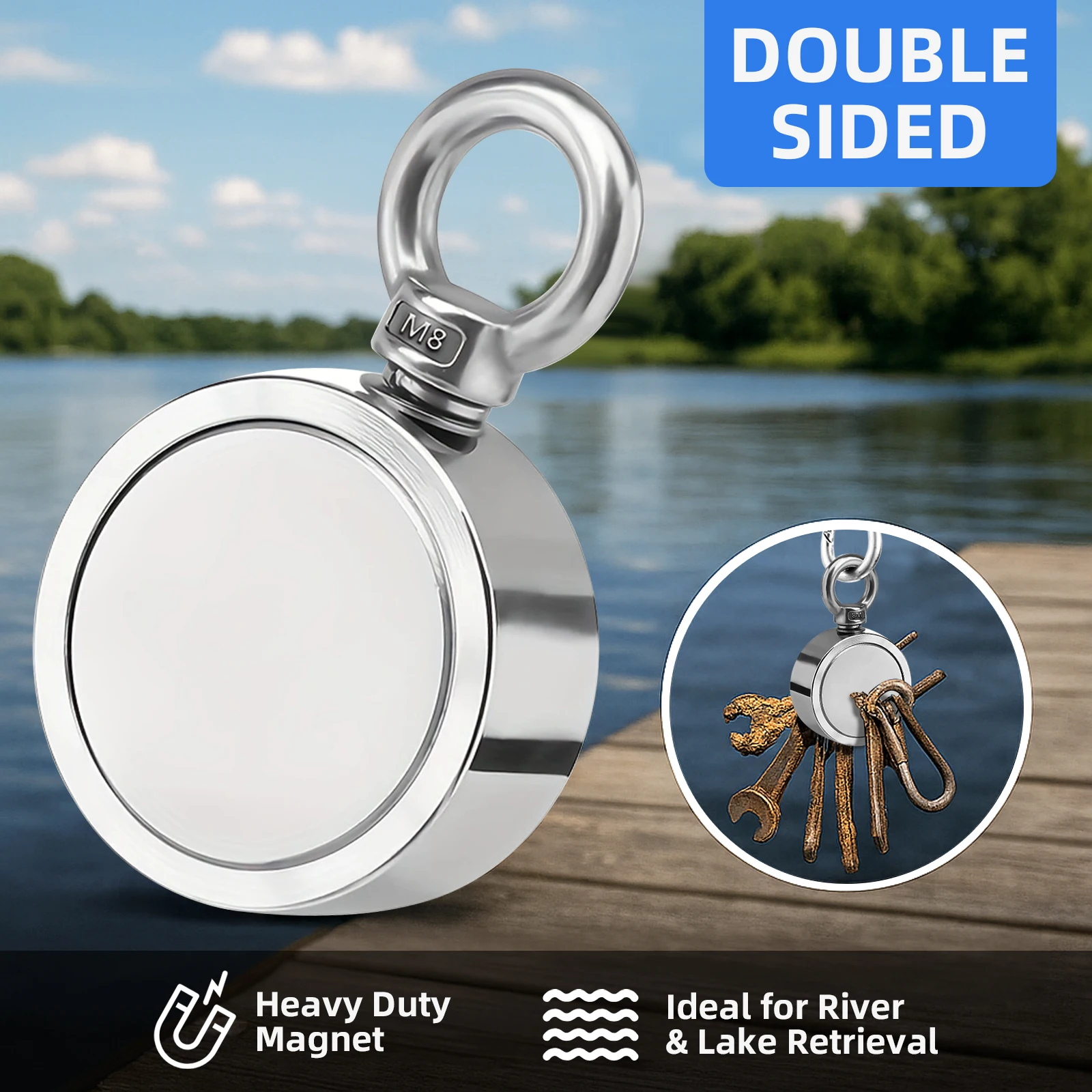 Double Sided Fishing Magnets With Strong Pulling Force, Neodymium Magnet Kit for Magnetic Fishing And River Lake Hunting