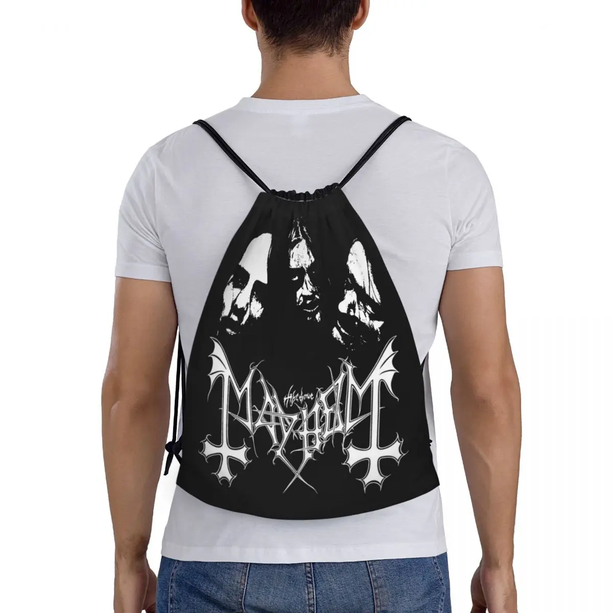 Mayhem-mochila con cordón de Metal negro, bolsa deportiva para gimnasio, resistente al agua, Sackpack de cuerdas para Yoga