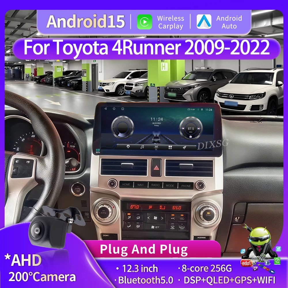 Wireless Carplay Auto Android 15 For Toyota 4Runner 2009-2022 Car Radio Stereo Multimedia Player GPS Navigation 4G WiFi QLED DSP