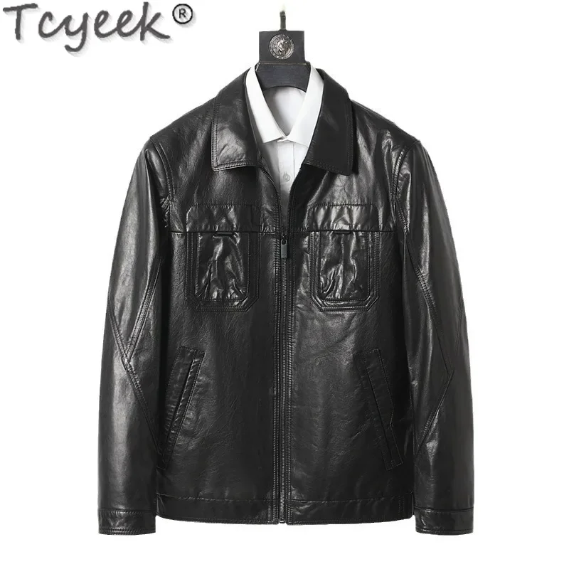 Tcyeek Real Leather Jacket Men Spring Autumn Clothes Mens Motocycle Jackets Chic Goatskin Leather Coat Slim Fit Chaquetas Hombre