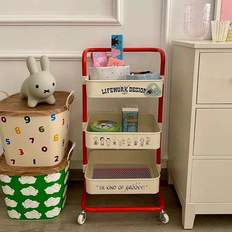 Hot Multi-Layer Contrast Color Trolley Storage Shelf Trolley Organizer Mobile Cosmetics Snack Storage Rack Bathroom Mobile Shelf