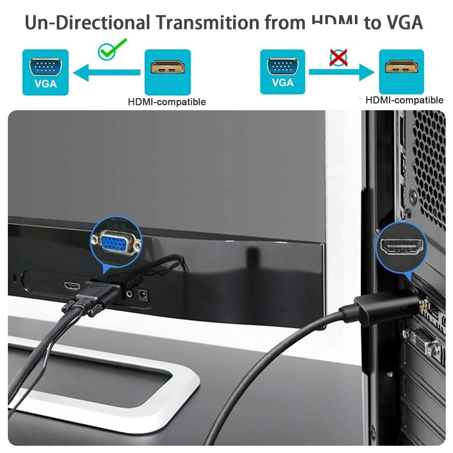 For HDMI to VGA Support Computer Monitor Projector HD Audio Video Data Cable 1080P Video Cable HDTV For Desktop Laptop PC Xbox