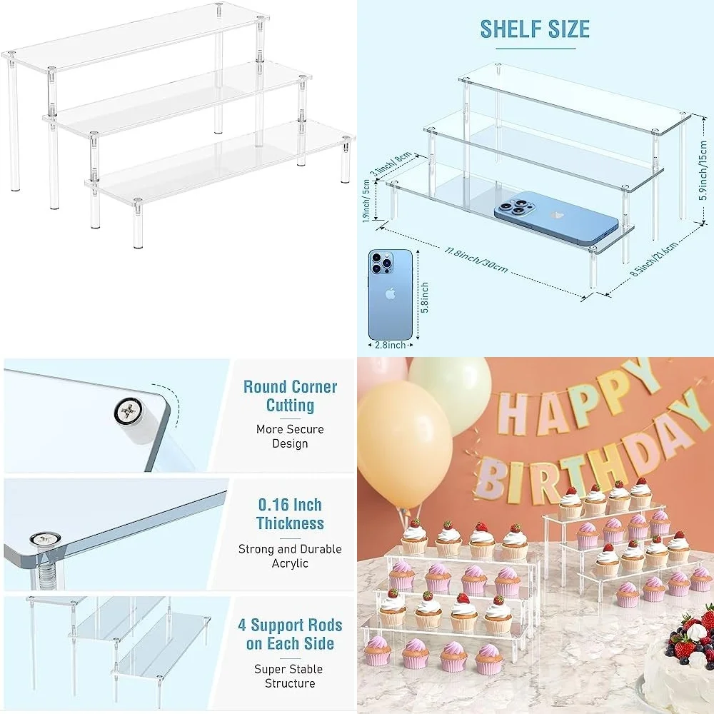 

Acrylic Display Risers 3 Tier Clear Stand for Perfume Cupcake Organizer Jewelry Makeup Retail Store Counter Decor Storage