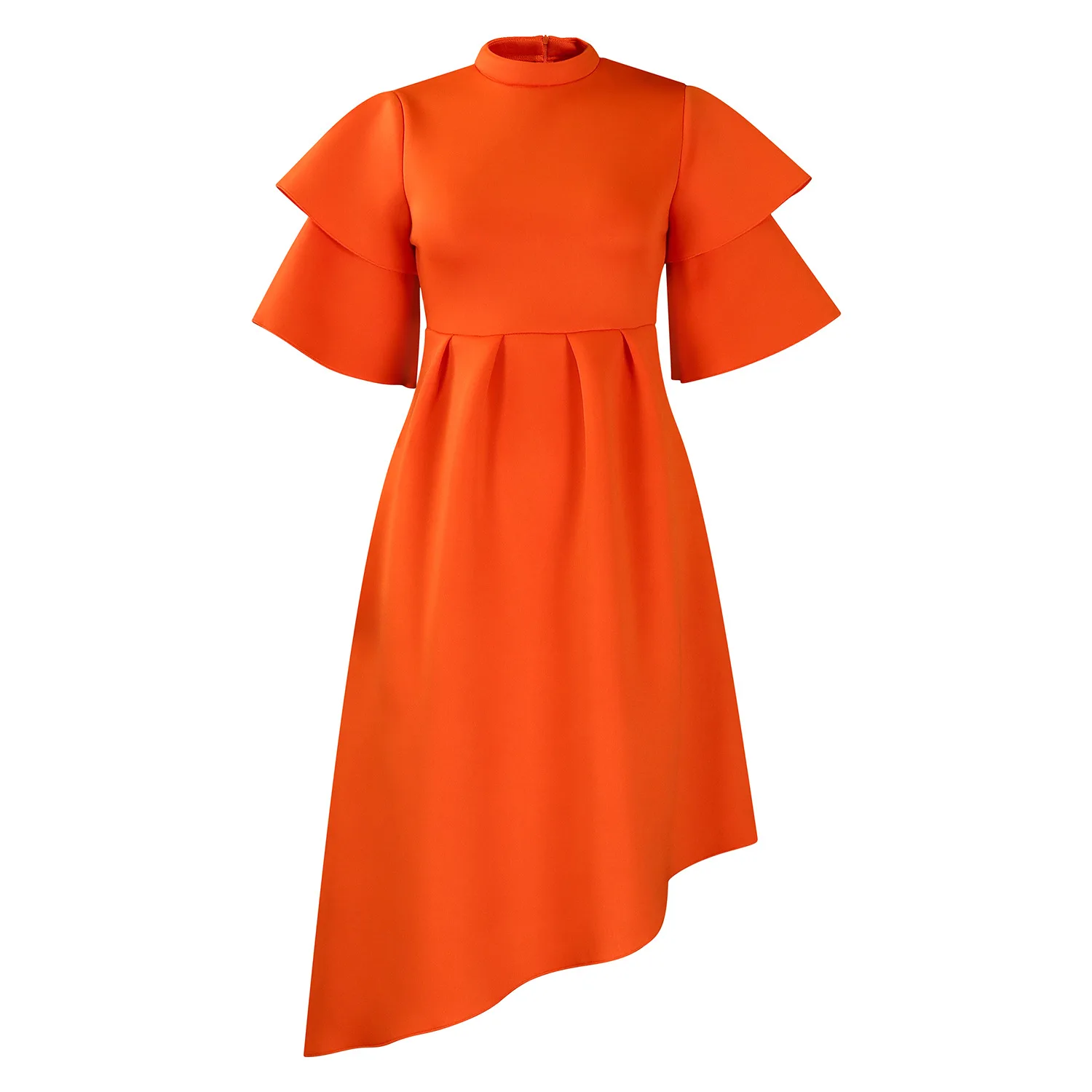 African women's summer new fashion double layered ruffle sleeves solid color grand display European and American dress dress