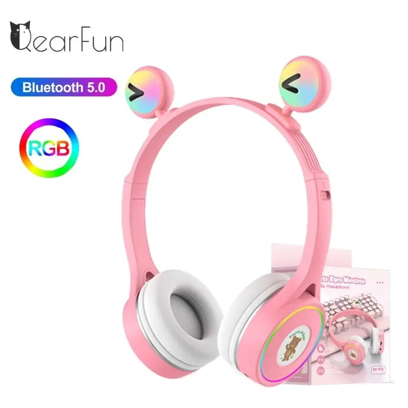 85dB Kids Headphones Wireless Bluetooth Headset With Mic RGB Helmet Noise Cancelling Earphone For Girls Over ear Headphones Gift