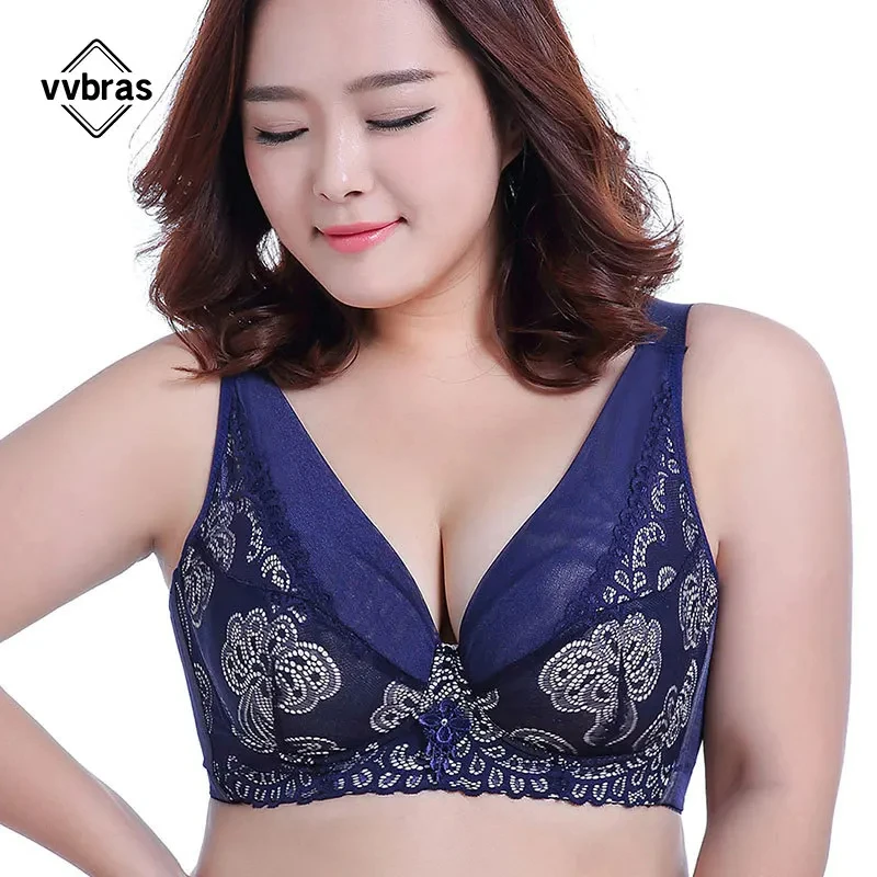 vvbras Plus Size Bra Ultrathin Lace Bralette For Woman Push Up Brassiere Regulowane biustonosze z pełną miseczką Bielizna Dziewczyny C D Cup Bras