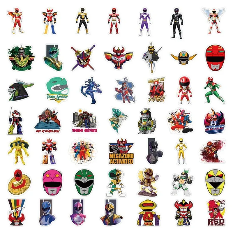 50pcs Mighty Morphin Power Rangers Sticker Luggage Water Cup Stationery Mobile Phone Laptop Refrigerator Decoration Sticker