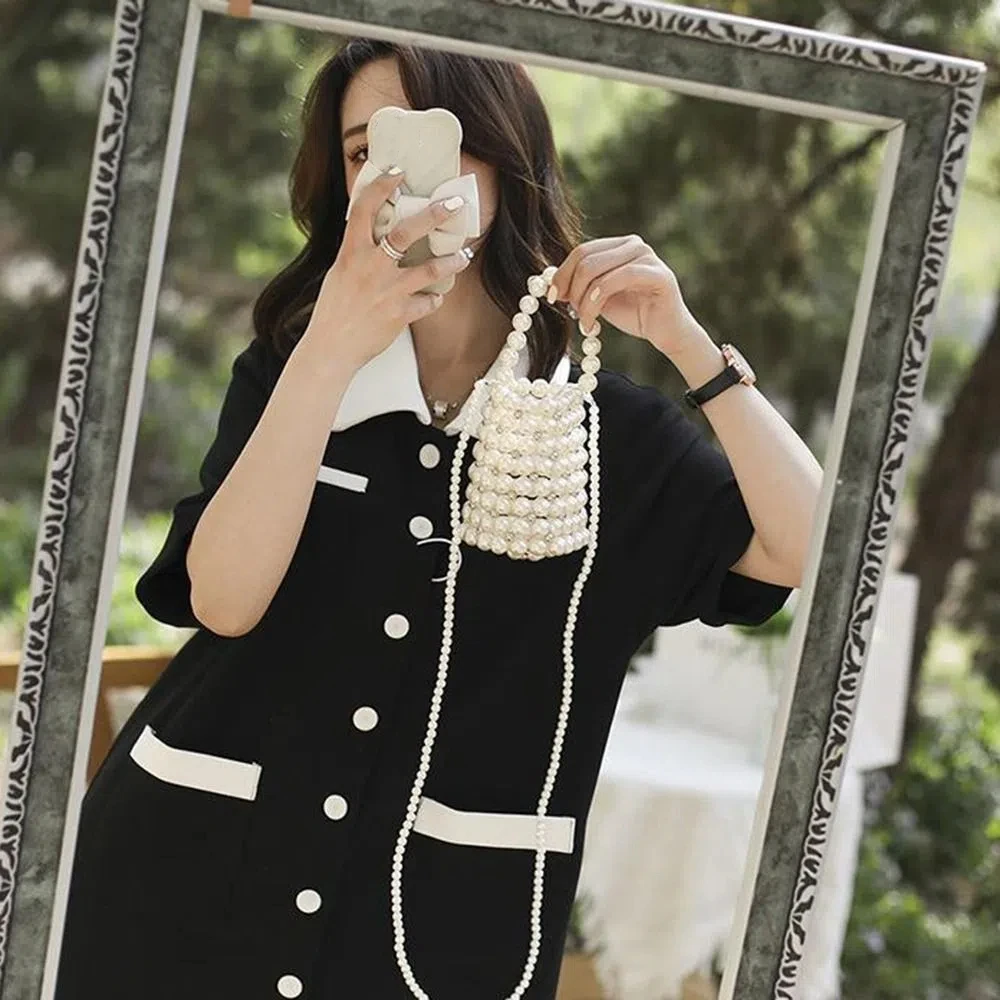 

Luxury Pearl Beaded Handbag Detachable Chain Hollow Out Woven Bead Underarm Bag Bohemia Handmade Small Storage Shoulder Bag Lady