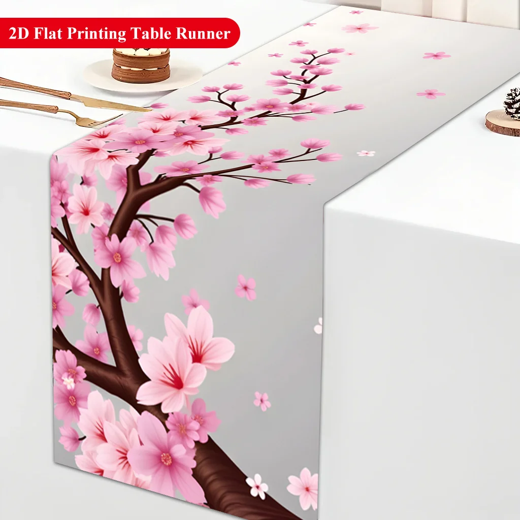 Beautiful Pink Cherry Blossoms Table Runner - Rectangular Table Cover for Banquet, Party Gifts, Dining Room & Coffee Table Decor