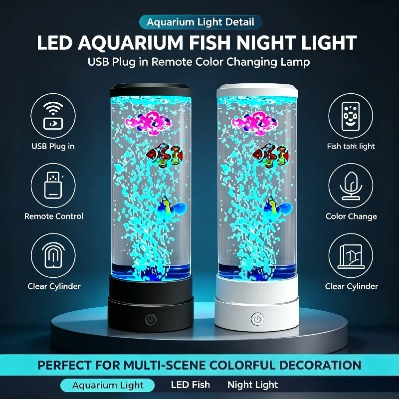 USB Fish Lamp Remote Control Color Aquarium Birthday Night Ambient Light Home Decoration for Children Baby Nursery Room Decor