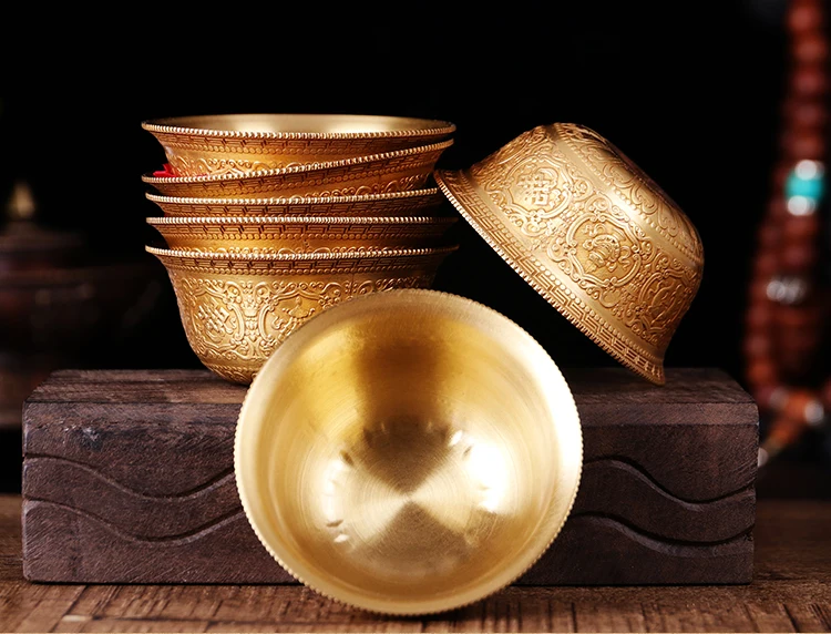 Wholesale Buddhist articles -Buddhism Worship  Buddha -8 pieces Carved gilding copper Holy water cup Water supply cup