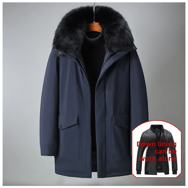 Chaqueta de invierno de moda canadiense para hombre, abrigo acolchado, parka, chaqueta de plumón de ganso blanco para hombre, acolchado largo, forro interior de plumón desmontable HXY3