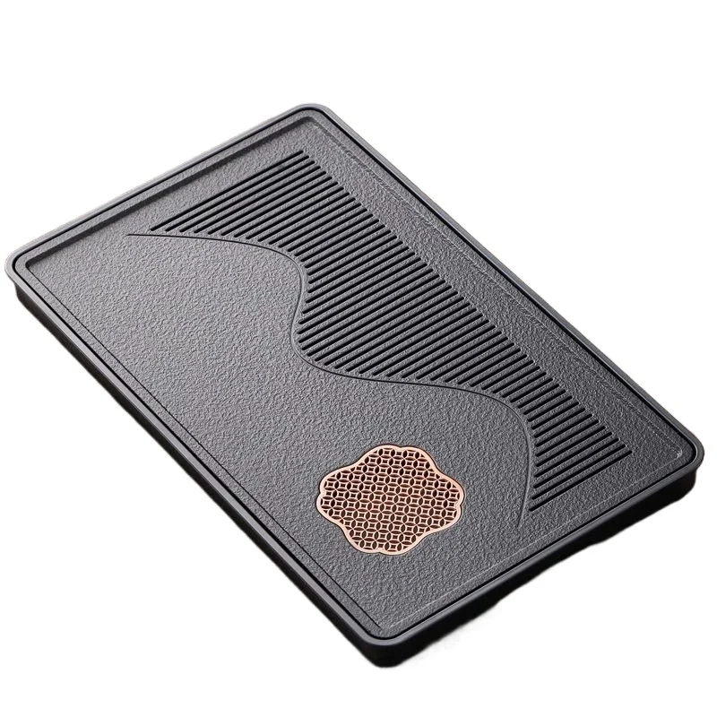 Small Imitation Black Gold Stone Tea Tray with Water Storage for Home Office Kung Fu Tea Set and Daily Use
