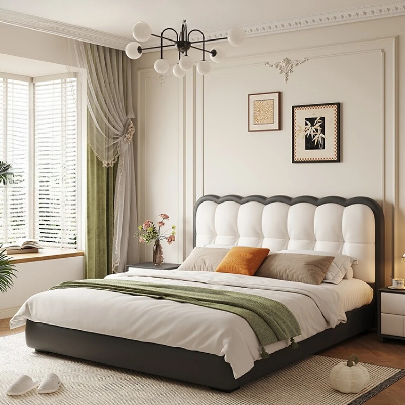 

French Cream Style Leather Bed for Girls Internet Famous Second Double Bed for Boys Creative Children's Foam Soft Cama Bedroom