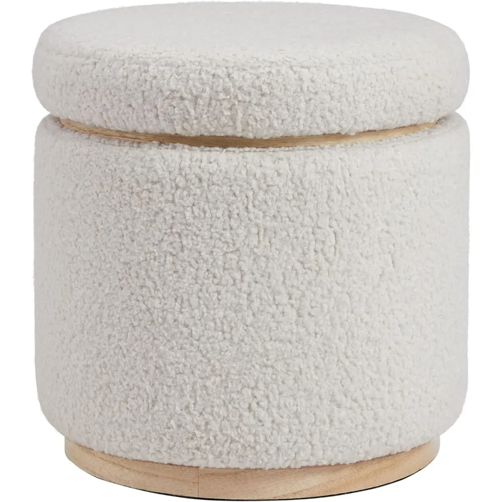 

Home Décor Cream Sherpa Round Storage Wooden Base by Lexington Ottoman (AMZN2305)
