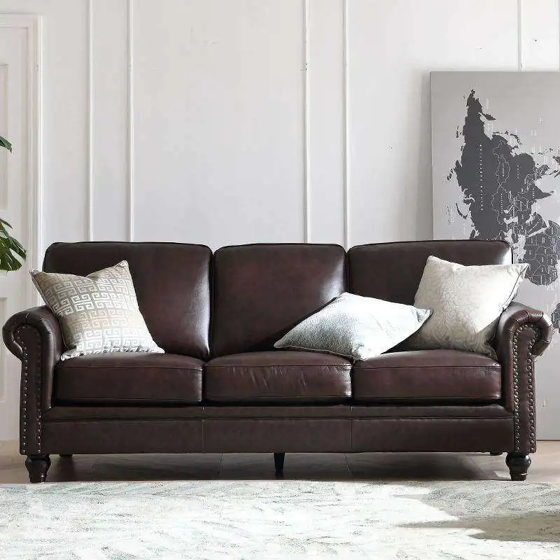 American retro leather sofa French living room small apartment first layer cowhide three straight row striped tiger chair combin