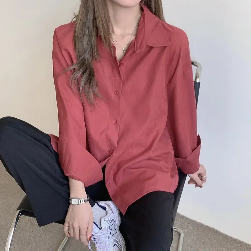 

Solid Color Button Up Women's Shirt and Blouse Korean Style Y2k Fashion Clothing Sales Novelty 2025 Casual Youth New Female Tops