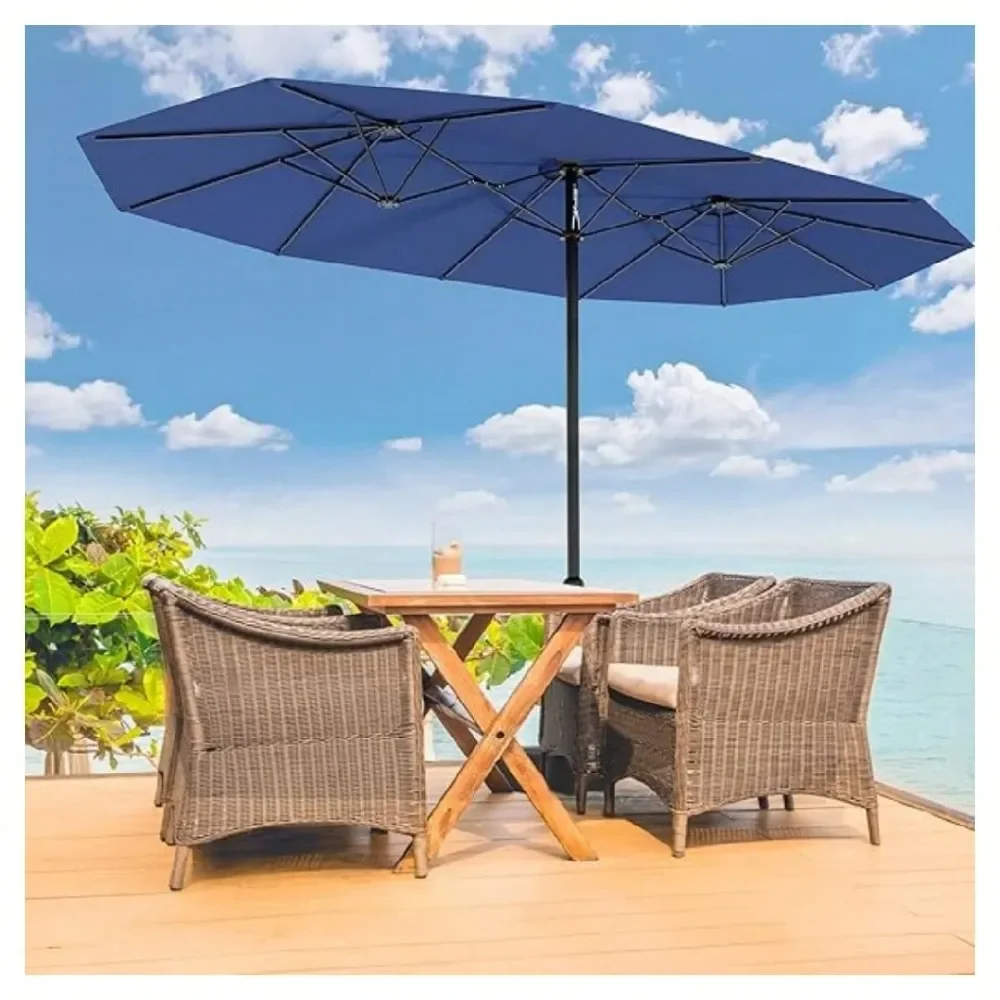 

Heavy Duty 15FT Patio Umbrella With Weighted Base DoubleSided Sun Shade For Outdoor Dining, Poolside, Backyard Crank Handle, UV