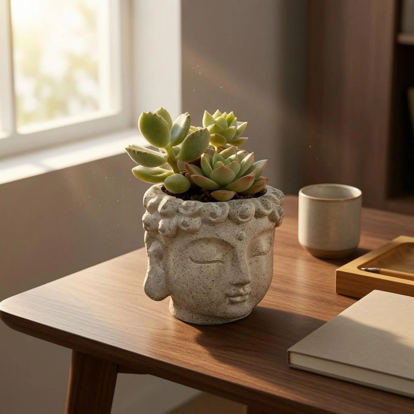 Buddha Head Plant Pot Closed Eyes Buddha-Head Planter Home Decor Decorative